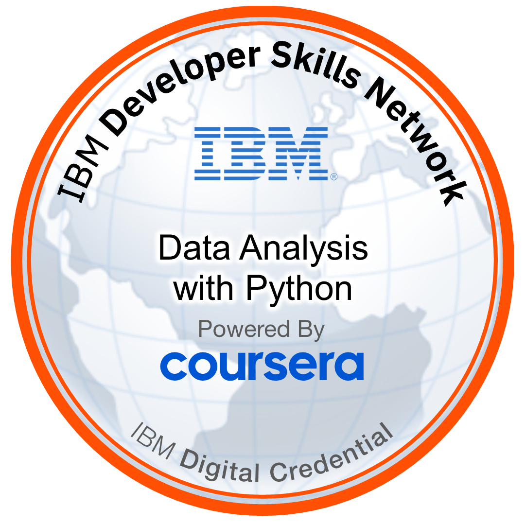 IBM Data Analysis with Python certification badge